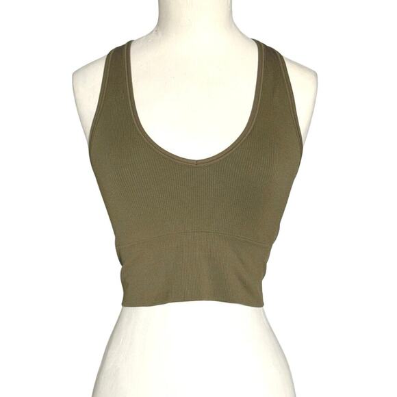 Athleta Women's Aurora Crop Rib Tank Top Size XS V Neck Olive Green - Picture 2 of 8